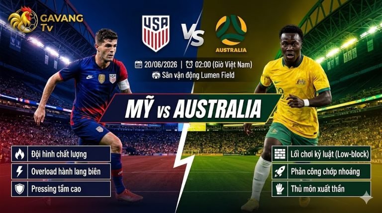Ảnh bìa nhận định trận đấu Mỹ vs Australia chi tiết trên Gavang TV, phân tích điểm mạnh chiến thuật và đối đầu cầu thủ Pulisic vs Irankunda.