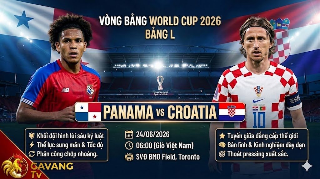 Ảnh bìa nhận định trận đấu bóng đá giữa đội tuyển Panama và Croatia tại vòng bảng World Cup 2026 trên sân Toronto.