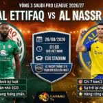 Nhận định bóng đá và soi kèo trận đấu Al Ettifaq vs Al Nassr, vòng 3 Saudi Pro League 2026/27.