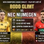 Nhận định tỷ số và soi kèo trận đấu Bodo Glimt vs NEC Nijmegen, vòng play-off Cúp C1 châu Âu 2026/27.