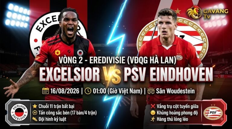 Nhận định bóng đá, soi kèo trận đấu giữa Excelsior vs PSV Eindhoven lúc 01h00 ngày 16/08 tại vòng 2 giải VĐQG Hà Lan cập nhật trên Gavang TV.
